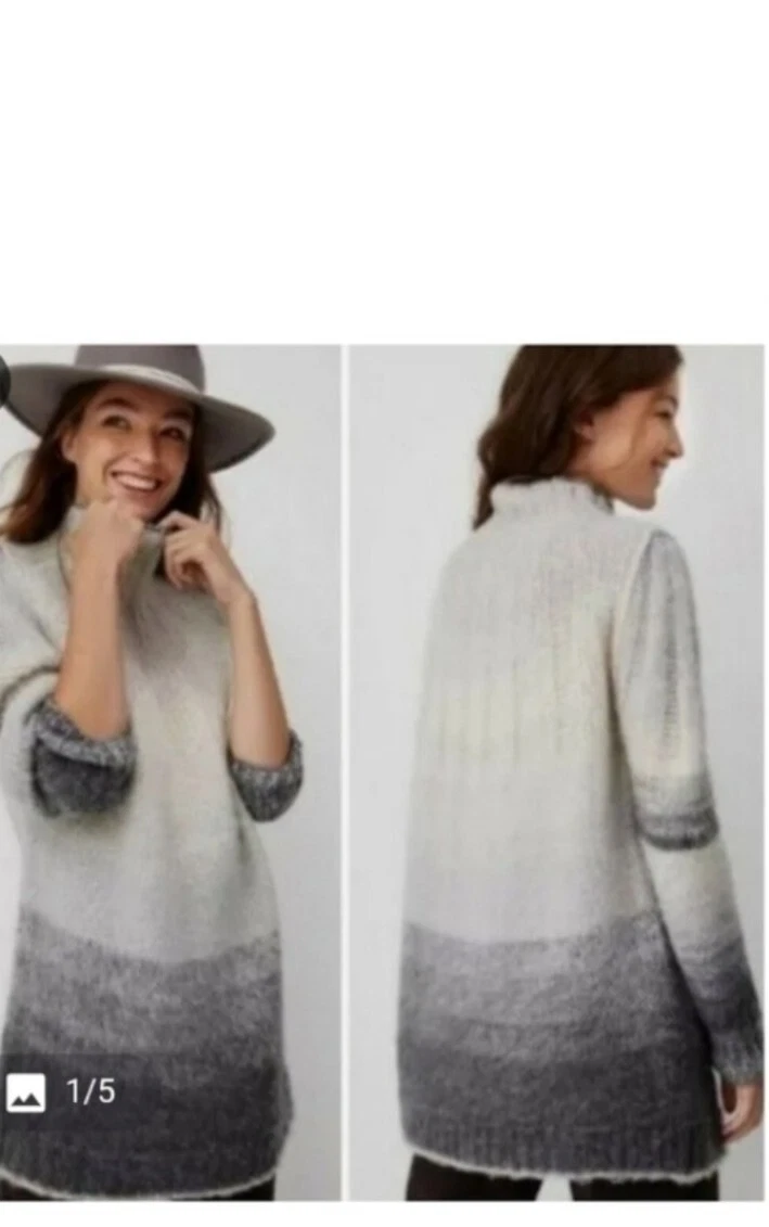 Anthropologie Gray Ombre Alpaca Wool Blend Knit Sweater Sz XS