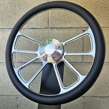 14 Billet 4 Spoke Steering Wheel W Black Vinyl Half Wrap And Plain Horn