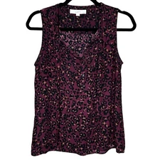 LOFT Womens Size Petite M Sleeveless Blouse  Maroon Cheetah Animal Print