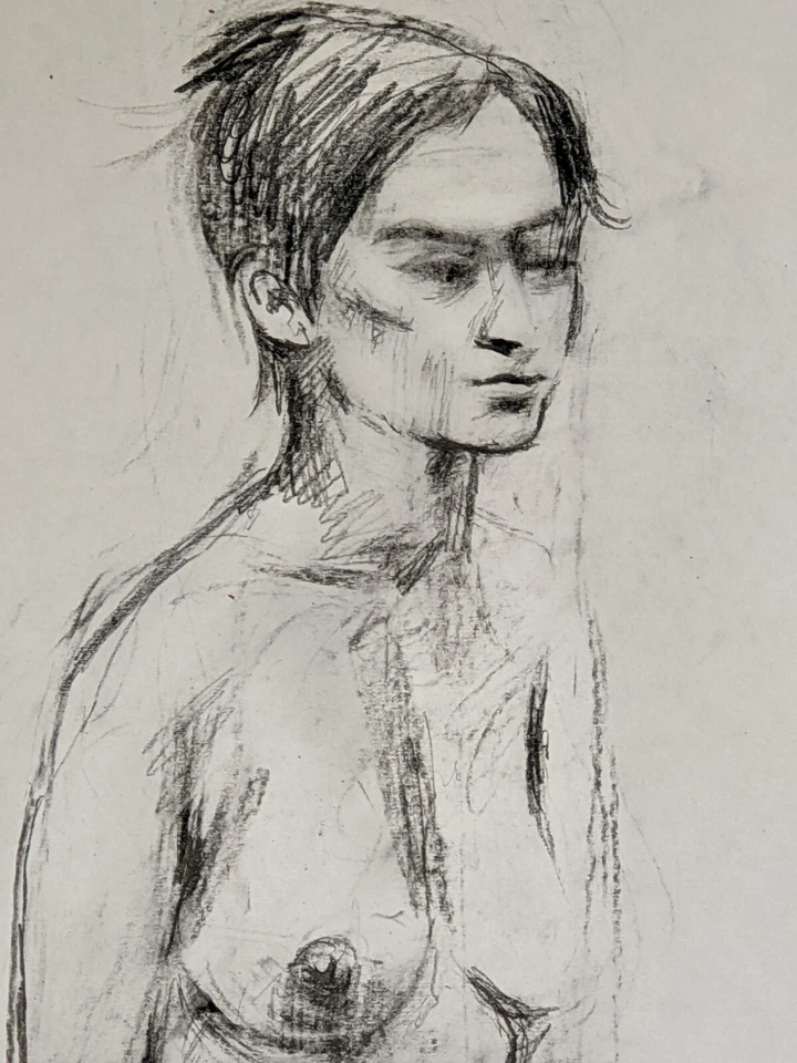 Large Original pencil & charcoal drawing by Lewis Davies 1939-2010 nude woman - Image 4 of 4