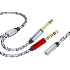 3.5mm 1/8 TRS Female to Dual 1/4 6.35mm Mono TS Male Stereo Breakout Cable