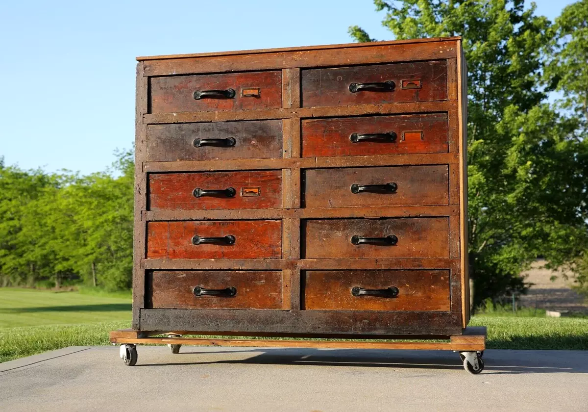 Antique Apothecary wood drawer cabinet industrial loft map file