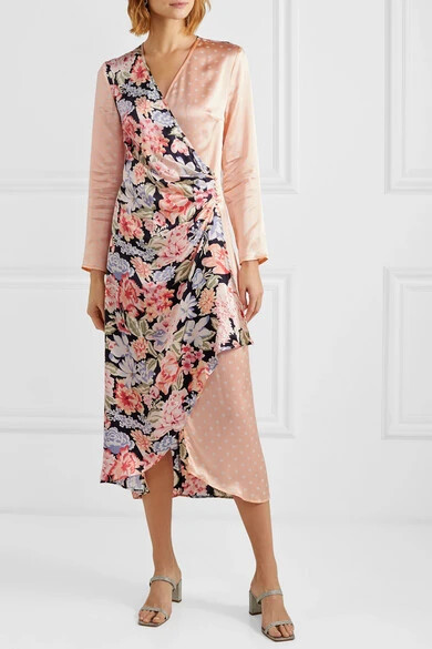 BNWT Rixo Betty Peach Floral Printed Long Sleeve Wrap Dress Size S UK 10