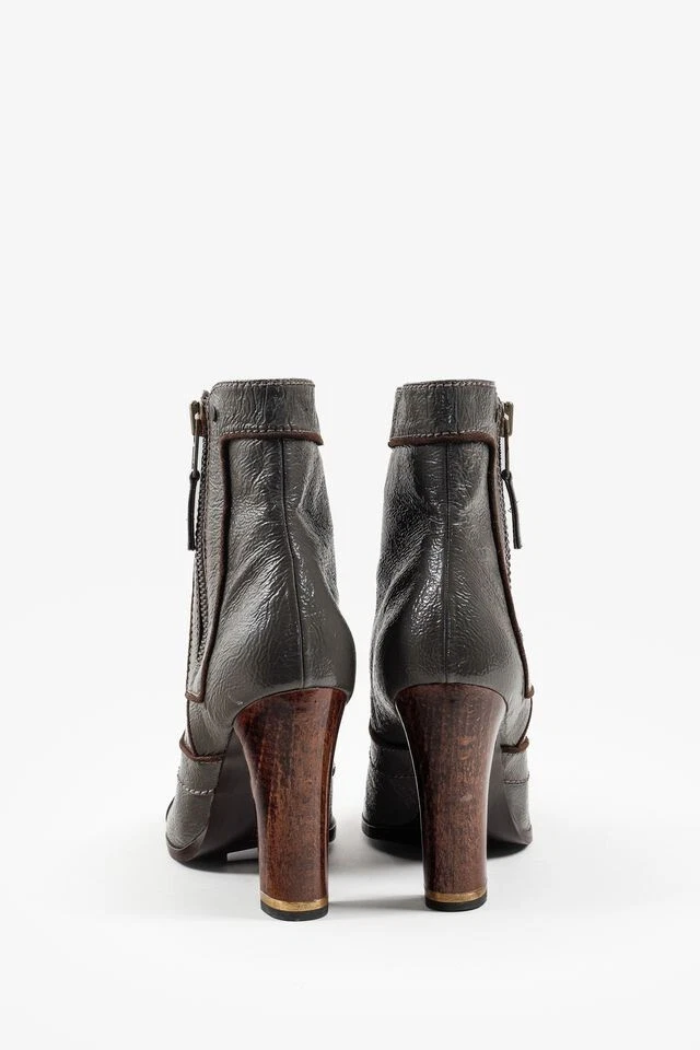Stella McCartney Grey Patent Leather Ankle Boots, Size US 10 — 第 3/4 张图片