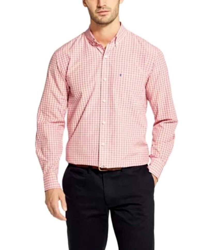 New IZOD Men's Button Down Long Sleeve COOL FX Plaid Shirt