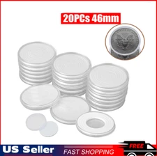 20Pcs Clear Plastic Round 46mm Coin Cases Capsules Container Holder Storage Box