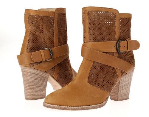 Aquatalia Fawn Women Brown Leather Pull On Perforated Buckle Ankle Boots Size 10 - Picture 2 of 5
