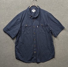 Carhartt Button Down Chambray Shirt Mens XL Pockets Work Carpenter Casual Navy