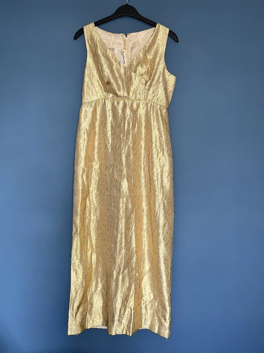 MISS SELFRIDGE VINTAGE Gold Dress Evening Cocktail Sz 16 Modern Sz 10 Maxi W28