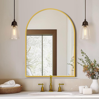 Large Arched Gold Bathroom Vanity Mirror for Wall - 40''x30