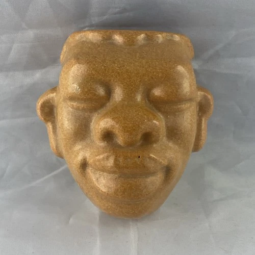 Vntg Rare Head African Man Wall Pocket Pottery 2.5" Ada Clay Frankoma Damage