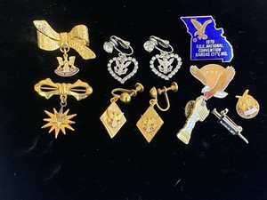 Group Lot Vintage Antique Enamelled Fraternal Pinbacks Badges Earrings Medal