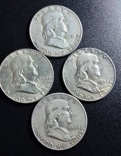 Franklin Half Dollar Lot of 4 - 90% Silver -Higher Grade Coins. Invest in Silver