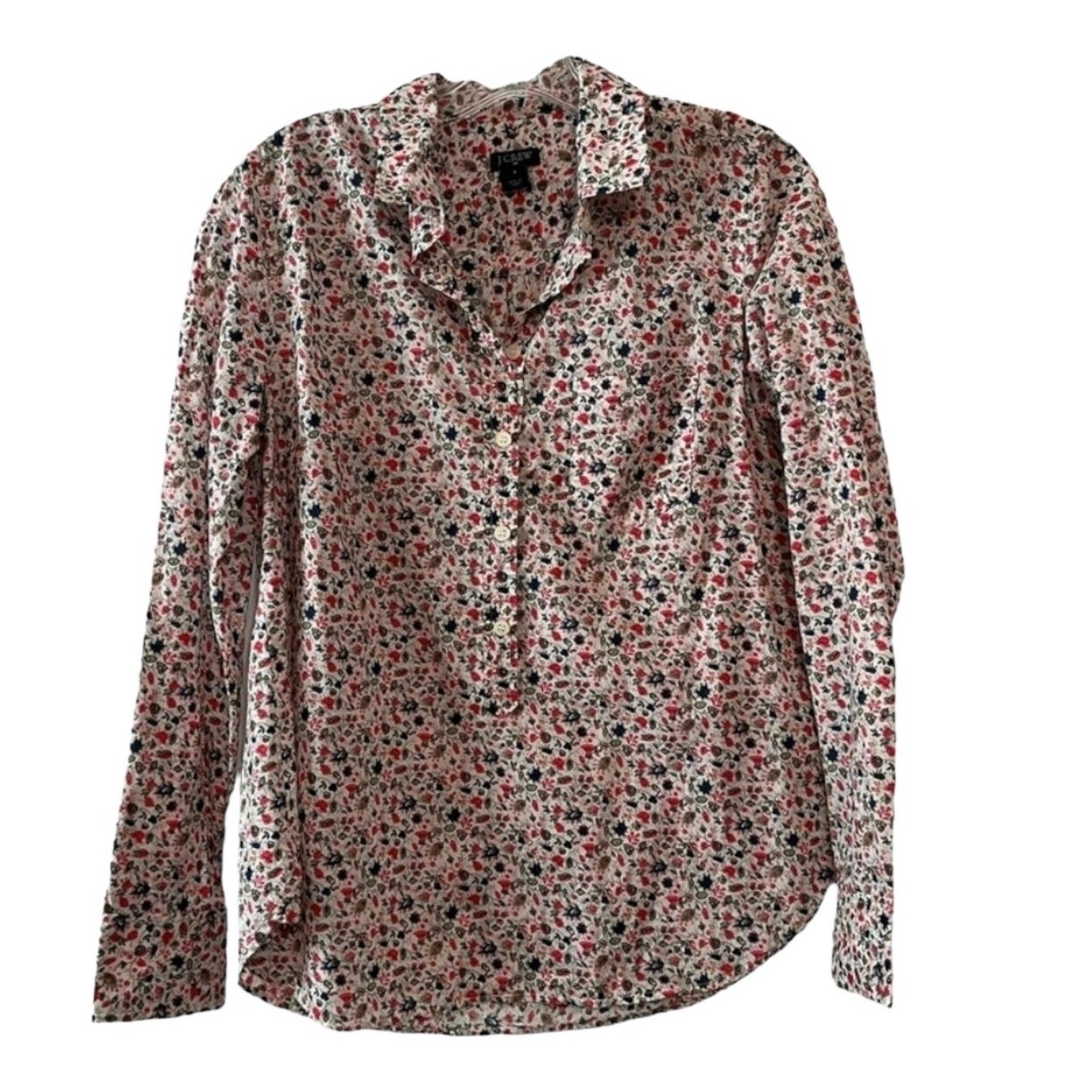 J. Crew floral Oxford floral partial button up shirt size small image 2