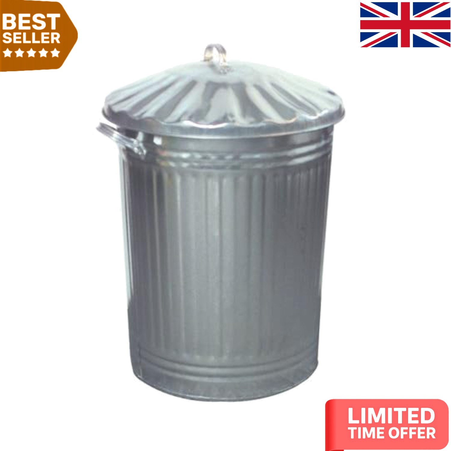 90L Galvanised Outdoor Storage Bin - Perfect for Waste, Feed & Garden Rubbish