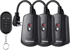 DEWENWILS Outdoor Wireless Remote Control Outlet Kit, Seperate 3 Pack Black 