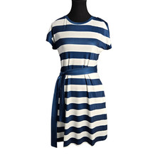 NWOT | Navy Blue & White Nautical Striped T-Shirt Dress | Small