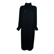 Anthropologie Maeve Long Sleeve Mock-Neck Midi Dress Size Small Black Front Slit