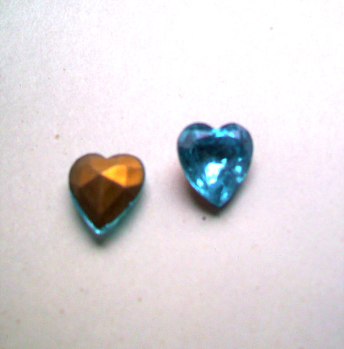60 pcs. Vintage Faceted Glass Stones - Heart Shape- Turquoise color- foil back