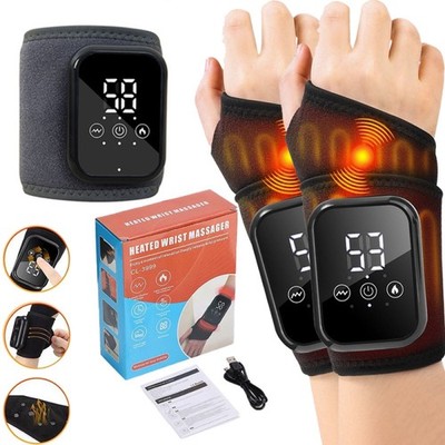 2X Electric Wrist Hand Massager Heating Vibration & Hot Compression Pain Relief