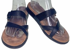 8 Vionic Carmela Black Leather Thong Sandal Flip Flop Toe Loop