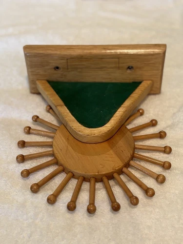 Mid Century Rotating Wall Mount Tie Rack, wood, w/ small try for tie clips, 7x8