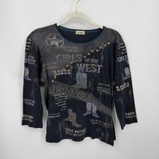 Vintage Cactus girls of the west Top Womens L Black Tatoo Western Wild West