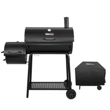 Royal Gourmet Charcoal Grill with Offset Smoker & Barrel Smoker with Cover Black