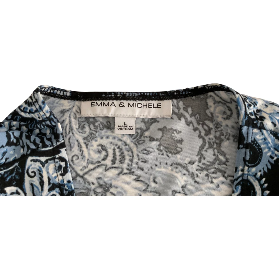 Vestido Emma & Michele Para Mujer Grande Negro Azul Envolvente Floral Cachemira Largo Midi Foto 3 de 4