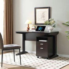 Home Office Computer Desk w/ Modesty Panel  Locking Wheels Two Detached Drawers