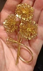 Vintage Monet Gold Tone Flower Filigree Brooch Pin 70s Estate Costume Jewelry
