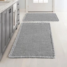 Set of 2 Waffle Bathroom Rugs, Boho Bath Rugs Non Slip Washable, Super Absorb...