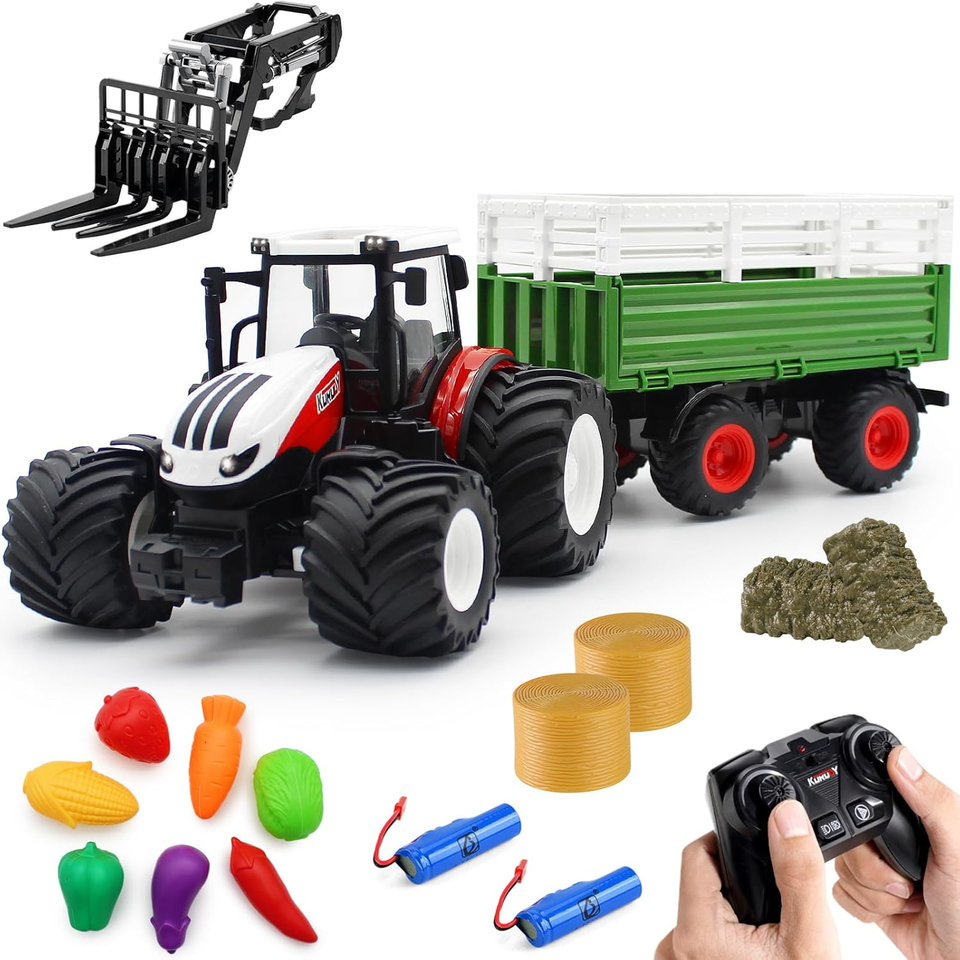 Fisca Remote Control Tractor Toy RC Farm Tractor Set with Trailer Front ...