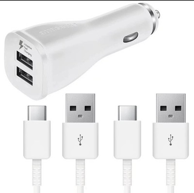 Quick USB Car Charger for Samsung Galaxy M21 with two cables - Fast Charge