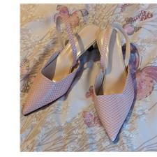 Pink Textured Slingback Kitten Heels Pointed Toe UK 6