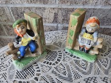 VINTAGE MADE IN JAPAN CERAMIC BOOKENDS GIRL READING BOY PLAYING MUSIC 4: TALL