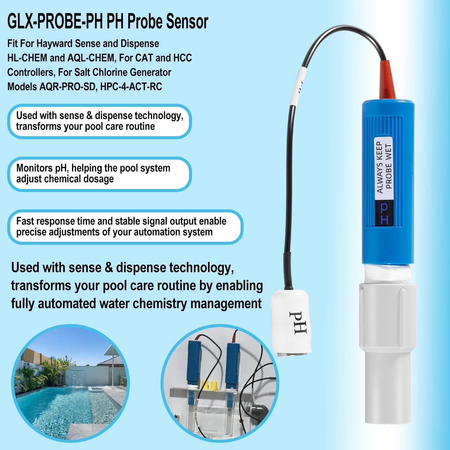 Replacement For Hayward Sense and Dispense PH Probe GLX-Probe-PH