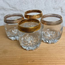 Vintage Circleware Versailles Whiskey Low Ball Glasses Gold Rim Set of Four