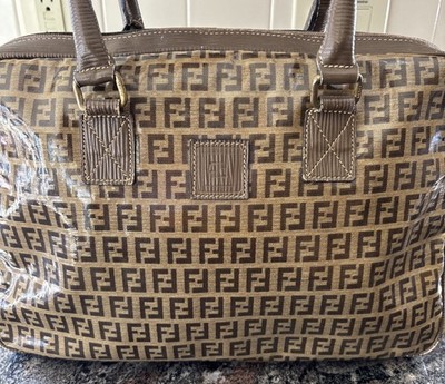 Vintage Fendi Zucca FF Monogram Boston Bag Brown Canvas Leather