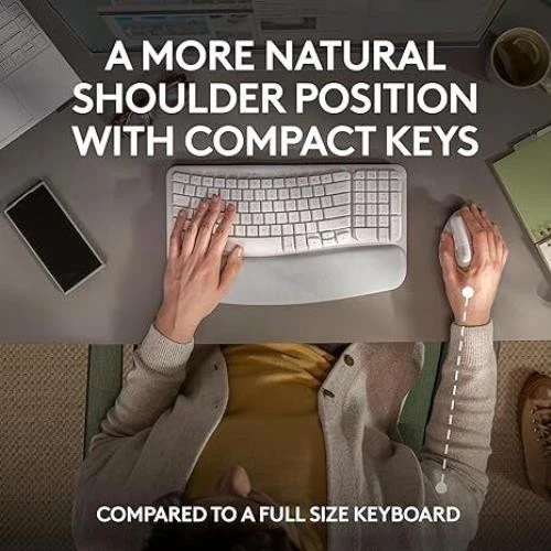 Logitech Wave Keys Rose Wireless Ergonomic Keyboard Comfortable Natural Typing - Image 2 of 4