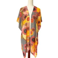 Jessica McClintock Sheer Kimono Wrap Multicolor Boho Circle Print Cover Up