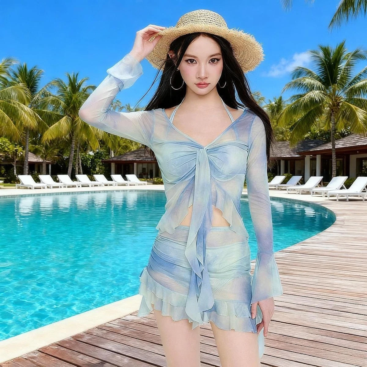 Haut de maillot de bain fille volanté asymétrique vert