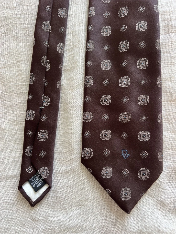 2 corbatas vintage Christian Dior Monsieur para hombre marrón geométricas hechas en EE. UU. Foto 2 de 4