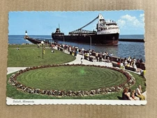 Postcard Duluth MN Minnesota Canal Freighter Cargo Ship Lighthouse Vintage PC