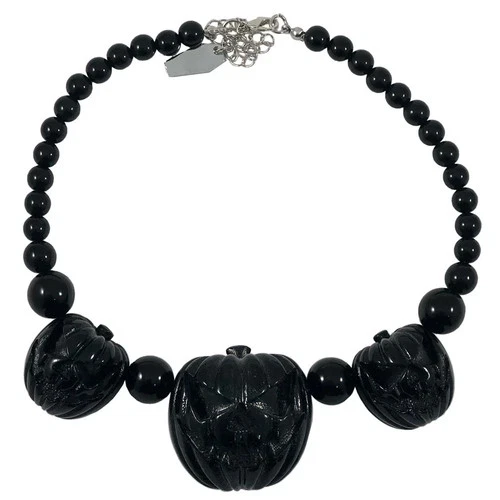 Kreepsville 666 Jack O Lantern Pumpkin Necklace Black Resin Bead Goth Halloween  - product listing photo