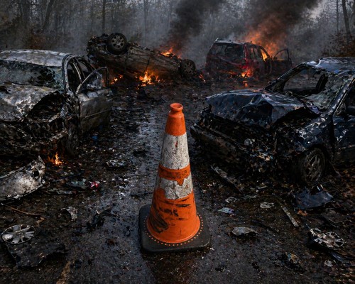 Cursed Orange Safety Traffic Cone with Black Base