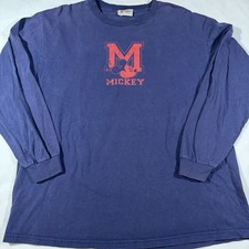 Walt Disney World Mickey Vintage Blue Long Sleeve Shirt Mens Large Made in USA