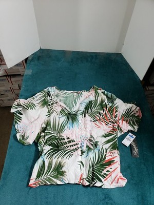 Supplies Top Size Extra Large Womens White Palm Print Pattern Tropica Ladies NWT