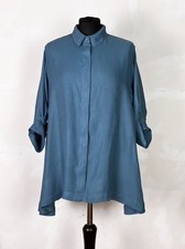 HANNES ROETHER Kurzarm Bluse A-Linie verdeckte Knopfleiste Cupro-Modal Blau Gr S