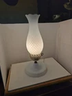 Vintage Hobnail White Milk Glass 13.25" Hurricane Electric Table Lamp -STUNNING
